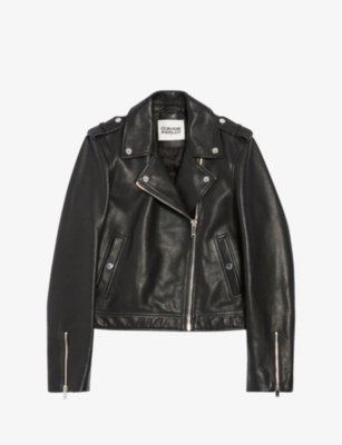 Claudie Pierlot Women's Noir / Gris Silver-tone-hardware Zip-embellished Regular-fit Leather Jacket