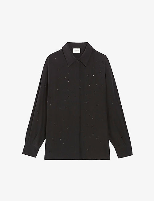CLAUDIE PIERLOT: Rhinestone-embellished relaxed-fit silk shirt