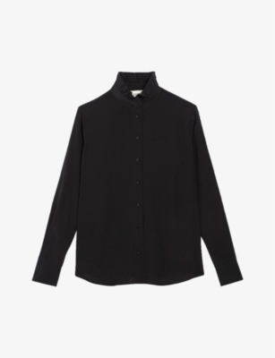 Claudie Pierlot Silk Shirt With Victorian Collar In Noir / Gris