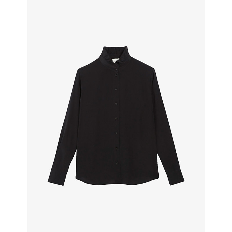 Claudie Pierlot Silk Shirt With Victorian Collar In Noir