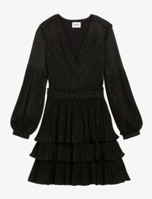 Claudie Pierlot Women's Noir / Gris Romance Tiered-skirt Woven Mini Dress