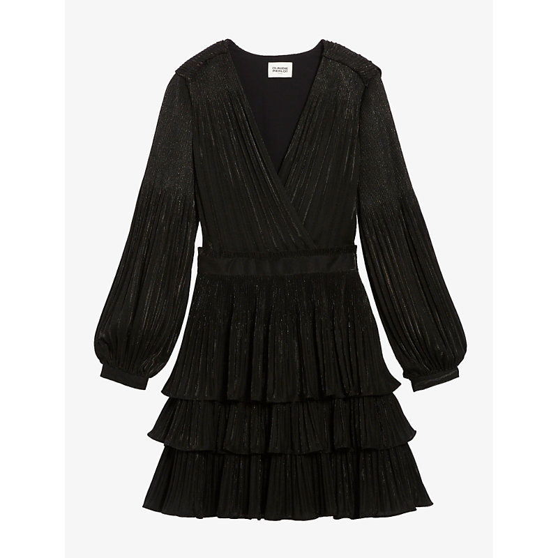 Claudie Pierlot Women's Noir / Gris Romance Tiered-skirt Woven Mini Dress