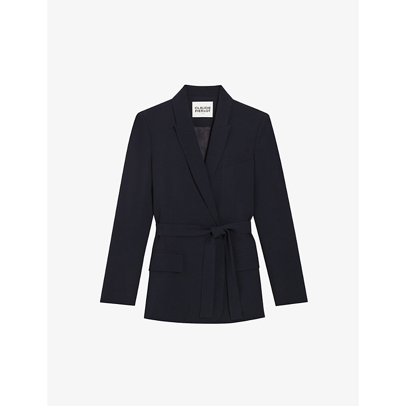 Claudie Pierlot Womens Bleus Self-tie Tailored-collar Regular-fit Woven Blazer