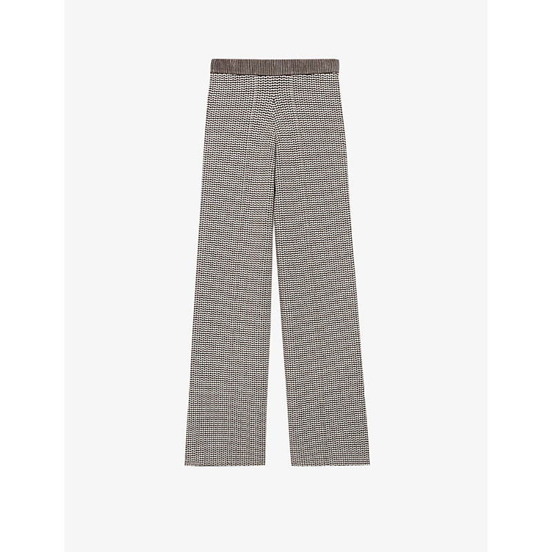 Claudie Pierlot Womens Divers Minusa Two-tone Wide-leg Jacquard Knitted Trousers