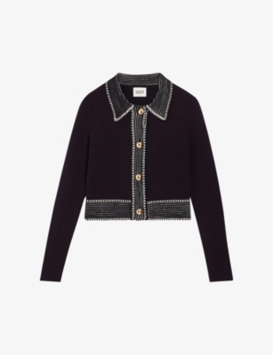 CLAUDIE PIERLOT - Miac collared stretch-knit cropped cardigan ...