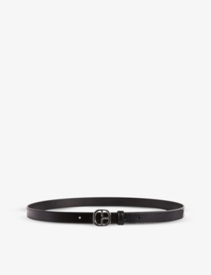 Claudie Pierlot Womens Noir / Gris Logo-buckle Adjustable Leather Belt