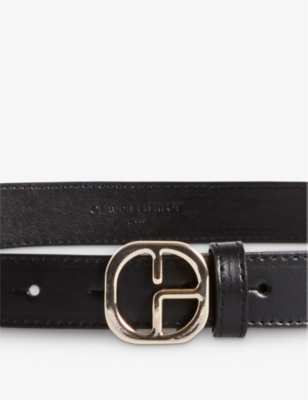 Shop Claudie Pierlot Women's Noir / Gris Gold-tone-hardware Smooth-texture Leather Belt