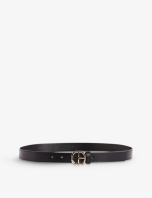 Shop Claudie Pierlot Women's Noir / Gris Gold-tone-hardware Smooth-texture Leather Belt