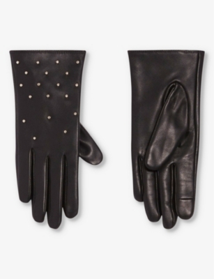 Claudie Pierlot Women's Noir / Gris Bonneterie Stud-embellished Leather Gloves