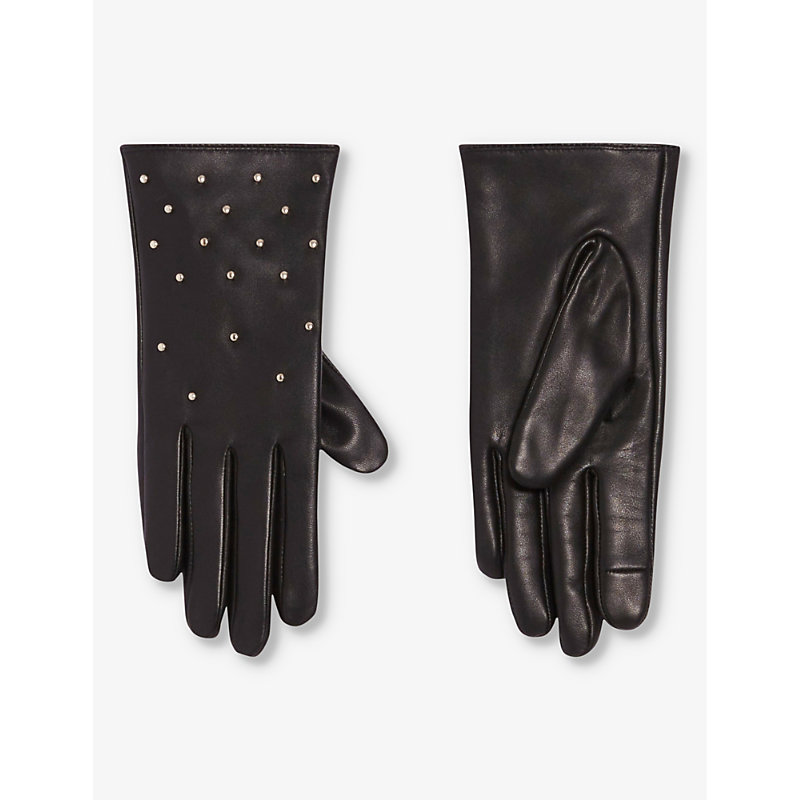 Claudie Pierlot Women's Noir / Gris Bonneterie Stud-embellished Leather Gloves