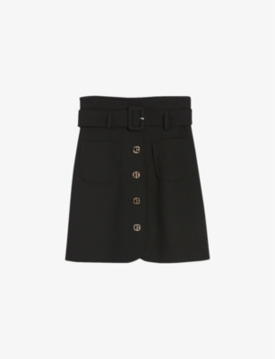 Claudie Pierlot Women's Noir / Gris Belt Slip-pocket Woven Mini Skirt