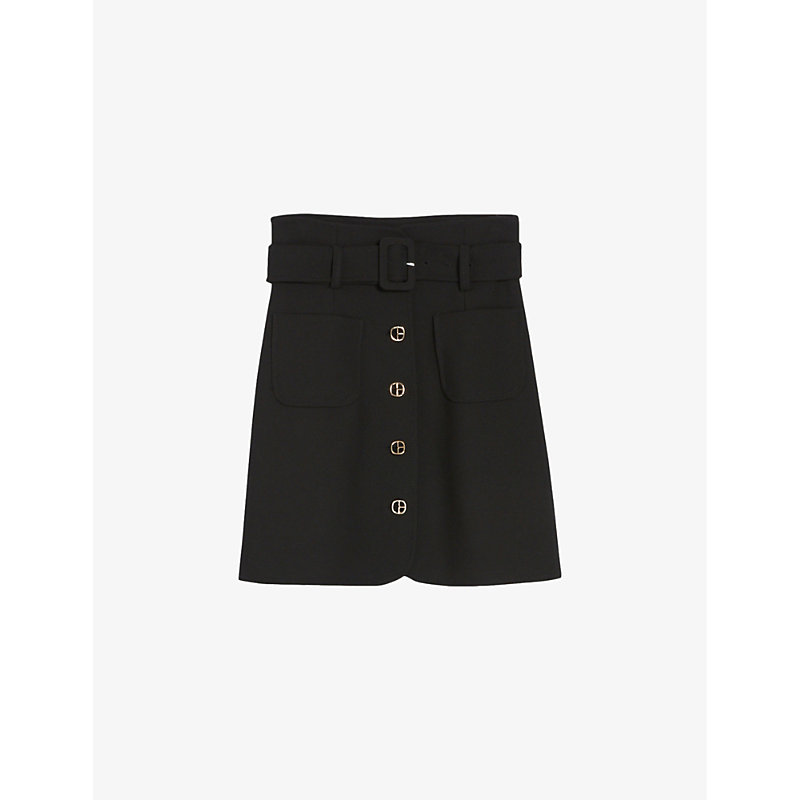 Claudie Pierlot Women's Noir / Gris Belt Slip-pocket Woven Mini Skirt
