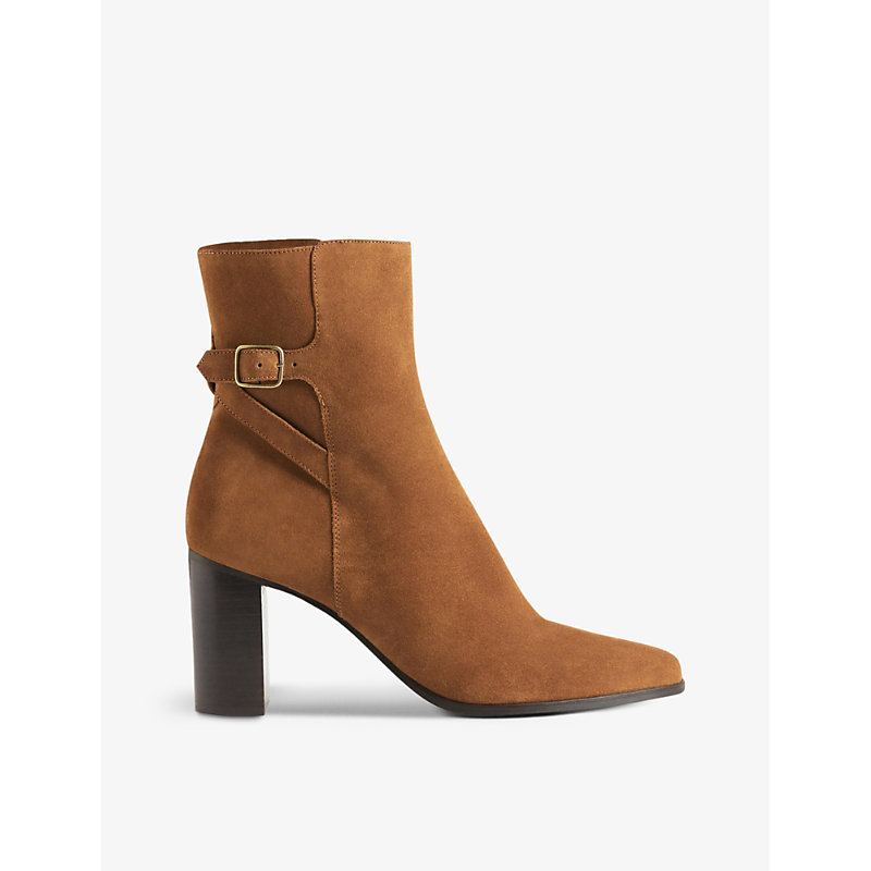 Shop Claudie Pierlot Womens Bruns Authentique Round-toe Block-heel Suede Ankle Boots