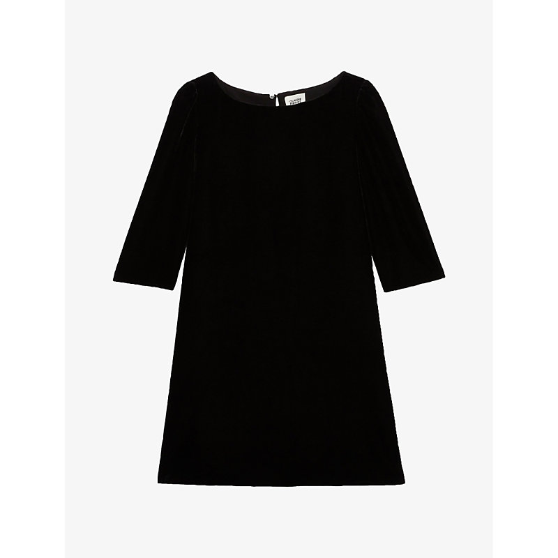 Claudie Pierlot Womens Noir / Gris Rififi Half-sleeve Velour Mini Dress