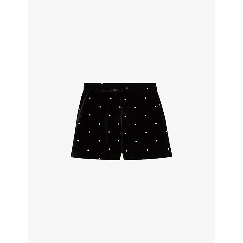Claudie Pierlot Womens Noir / Gris Edgard High-rise Stud-embellished Velour Shorts