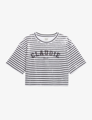 CLAUDIE PIERLOT Toglit logo print sequin embellished cotton T