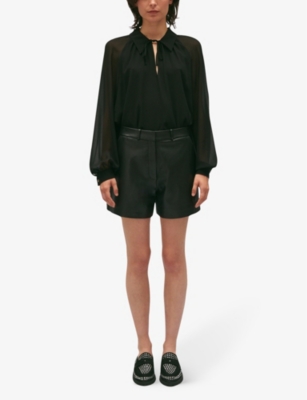 CLAUDIE PIERLOT: Camille mid-rise straight-fit leather shorts