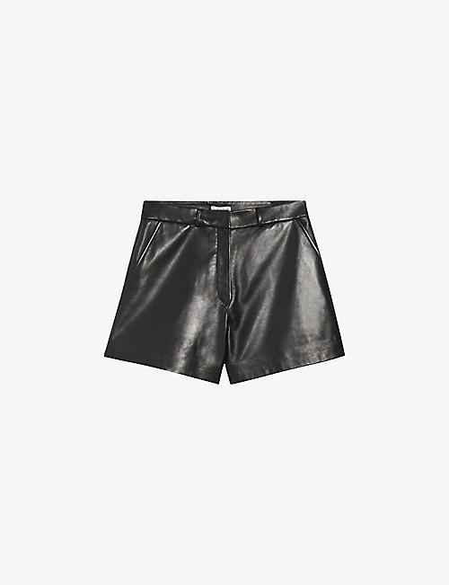 CLAUDIE PIERLOT: Camille mid-rise straight-fit leather shorts