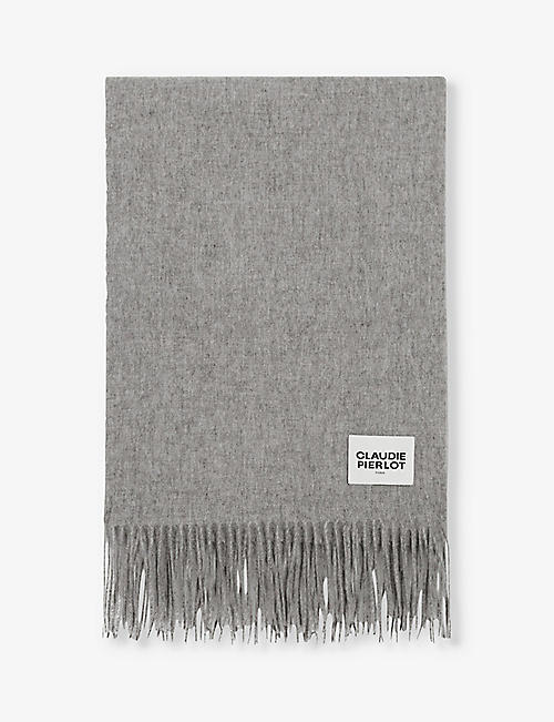 CLAUDIE PIERLOT: Alaska logo-patch fringed wool scarf