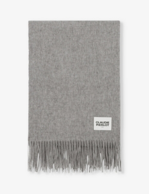 CLAUDIE PIERLOT - Alaska logo-patch fringed wool scarf | Selfridges.com