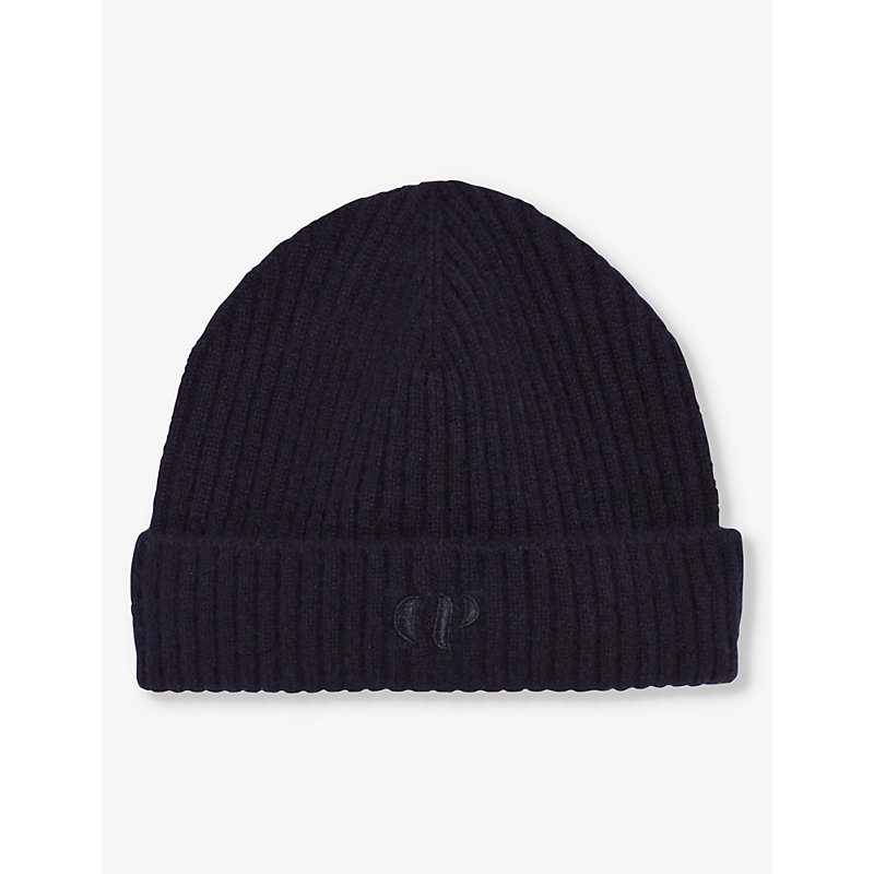 Shop Claudie Pierlot Womens Bleus Logo-embroidered Ribbed Wool Hat