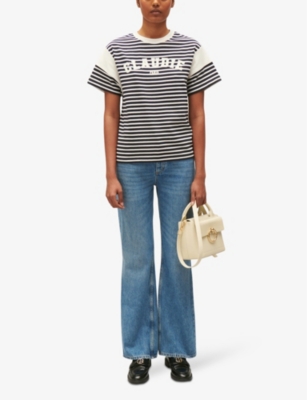 Shop Claudie Pierlot Womens Divers Tucan Logo-print Stripe Cotton T-shirt