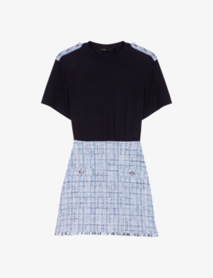 MAJE Rolineta fringed-hem metallic-thread tweed mini skirt