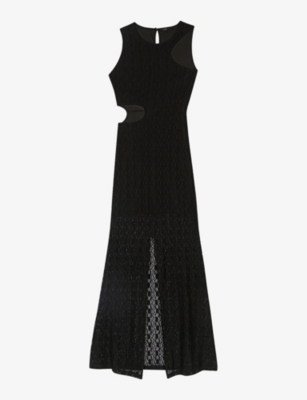 MAJE MAJE WOMENS NOIR / GRIS RAISERANE CUT-OUT STRETCH-WOVEN MAXI DRESS,68891498
