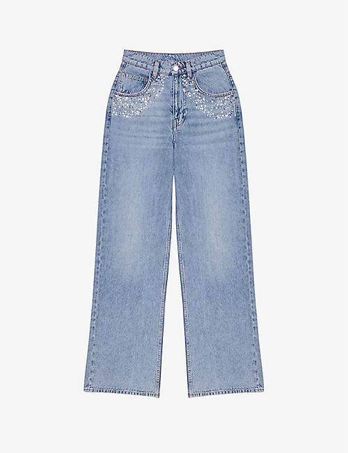MAJE: Petoile rhinestone-embellished straight-leg jeans