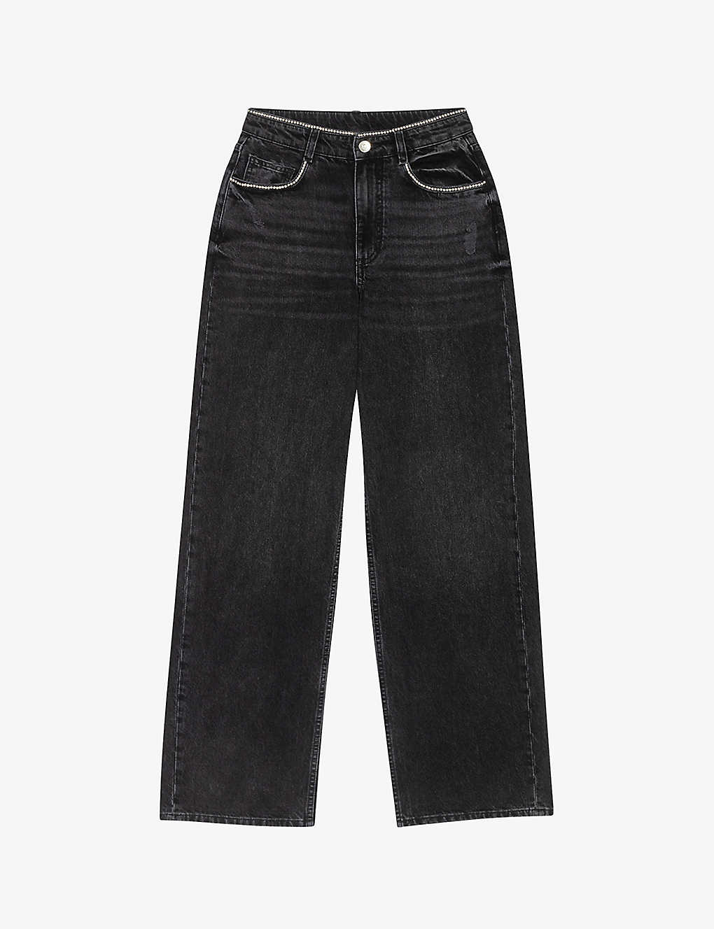 Maje Womens Black Rhinestone-embellished Straight-leg Mid-rise Jeans In Noir / Gris