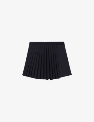 Shop Maje Women's Noir / Gris Lupli Straight-fit Pleated Stretch-woven Shorts