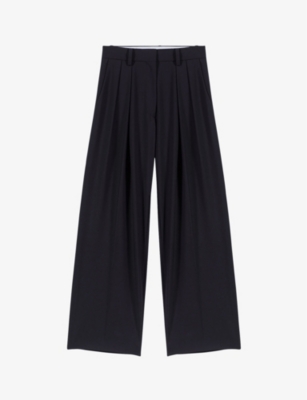 Shop Maje Women's Noir / Gris Pakina High-rise Straight-leg Stretch-woven Trousers