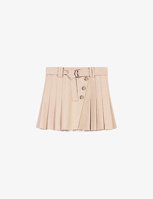 MAJE: Jumita button-embellished pleated cotton mini skirt