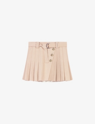 Maje Womens Naturels Jumita Button-embellished Pleated Cotton Mini Skirt In Naturels