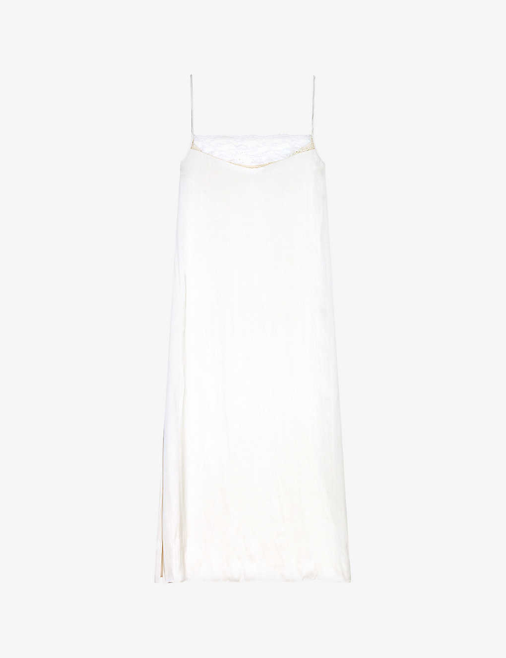 Maje Womens Blanc Rix Lace-trim Side-split Satin Midi Dress In White