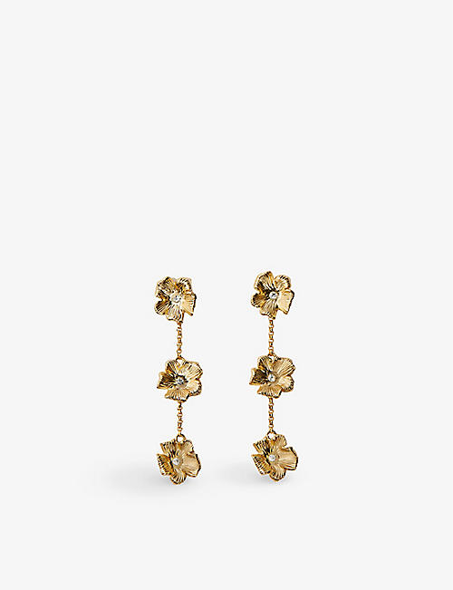 MAJE: Flower crystal-embellished brass earrings