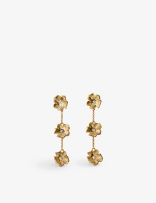 Maje Womens Or Flower Crystal-embellished Brass Earrings In Or