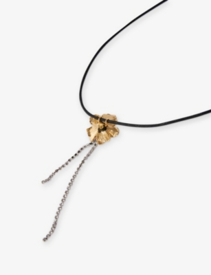 MAJE: Flower diamante-embellished brass and cotton choker necklace