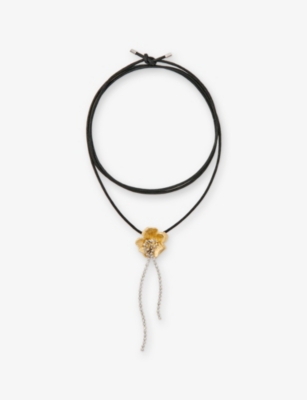 MAJE: Flower diamante-embellished brass and cotton choker necklace