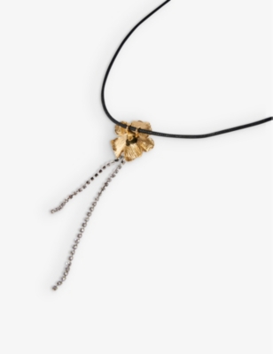 Maje Womens  Flower Diamante-embellished Brass And Cotton Choker Necklac In Or