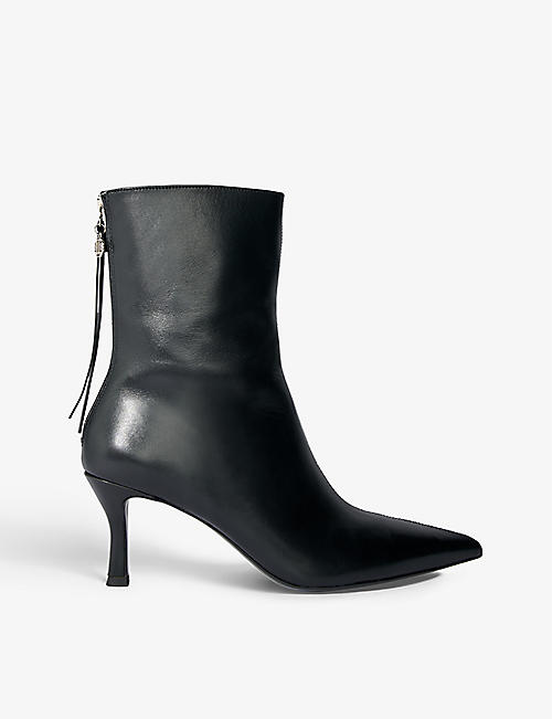 MAJE: Faymon logo-charm heeled leather ankle boots