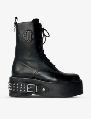 Maje Buckle-detail Lace-up Leather Boots In Black