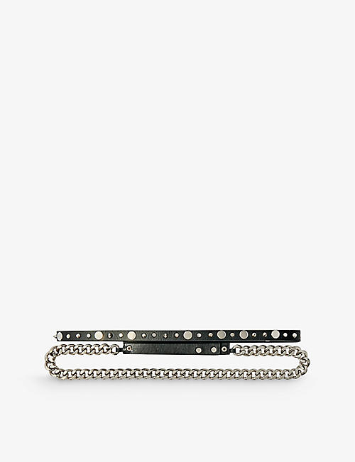 MAJE: Double studded leather and chain belt