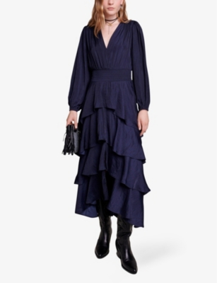 MAJE: Ruffinella smocked-waist ruffled woven maxi dress