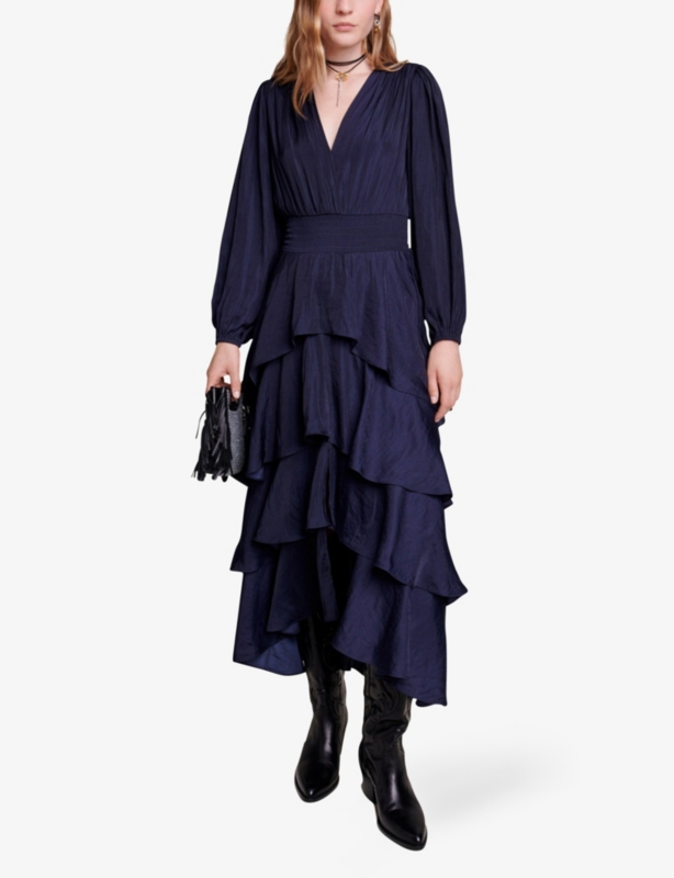 Ruffinella smocked-waist ruffled woven maxi dress