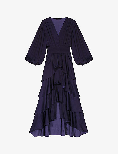 MAJE: Ruffinella smocked-waist ruffled woven maxi dress