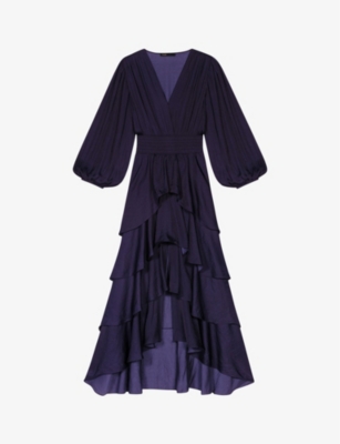 Maje Womens Bleus Ruffinella Smocked-waist Ruffled Woven Maxi Dress