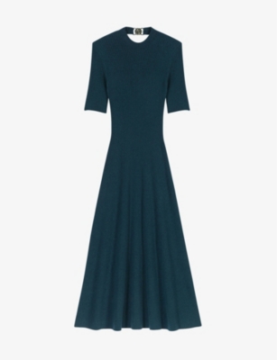 Maje Cutout Ribbed-knit Midi Dress In Verts