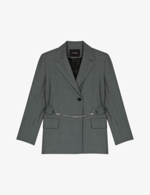Maje Villanette Belted Blazer In Noir / Gris