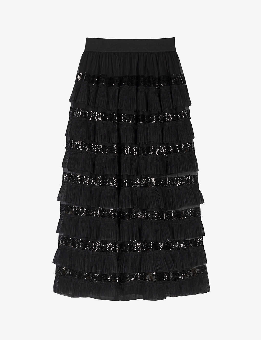 Shop Maje Womens Noir / Gris Josephy Sequin-trimmed Woven Midi Skirt